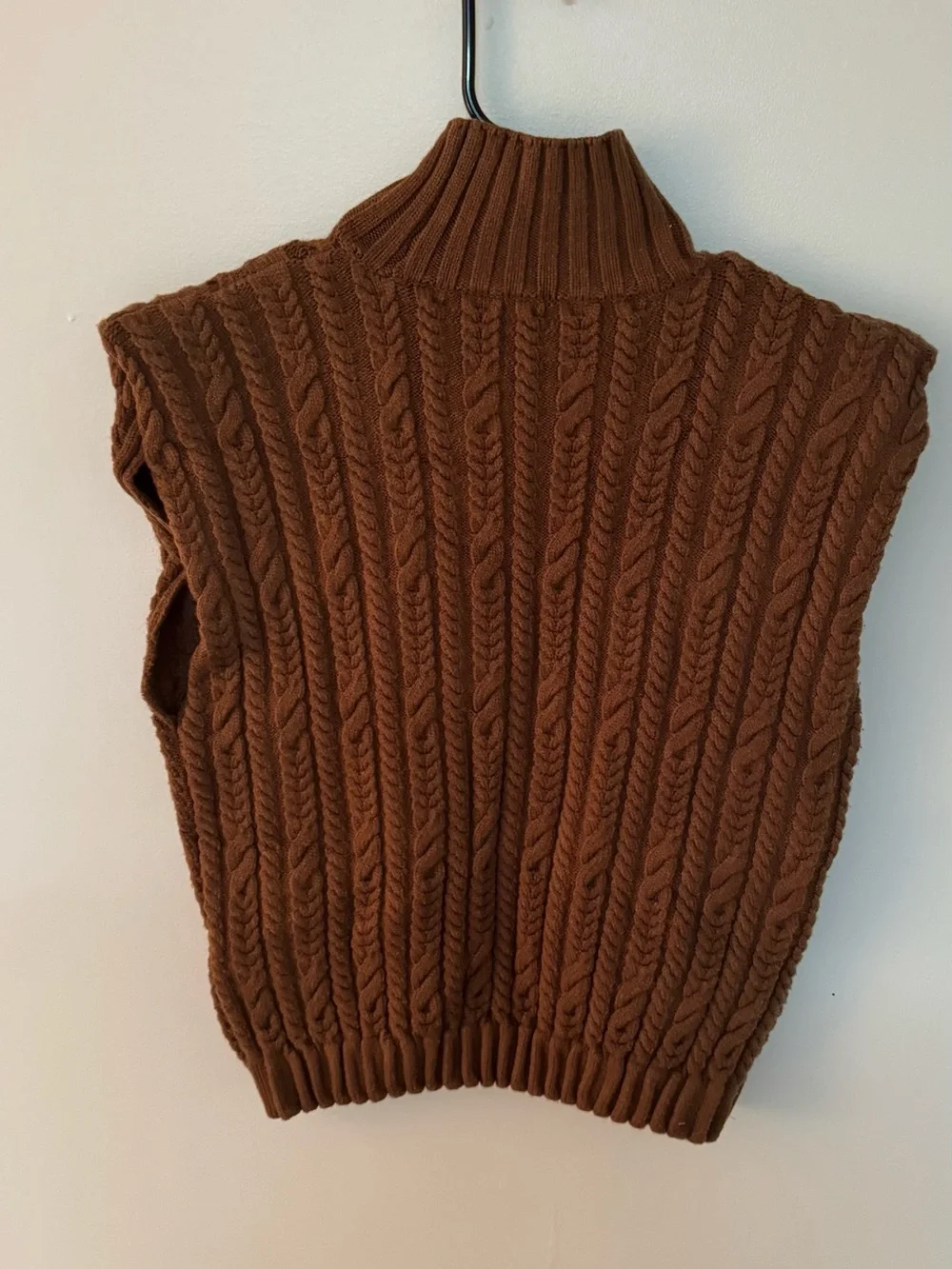 Zara Cable-Knit Sleeveless Turtleneck in Chestnut Brown - Picture 5 of 8